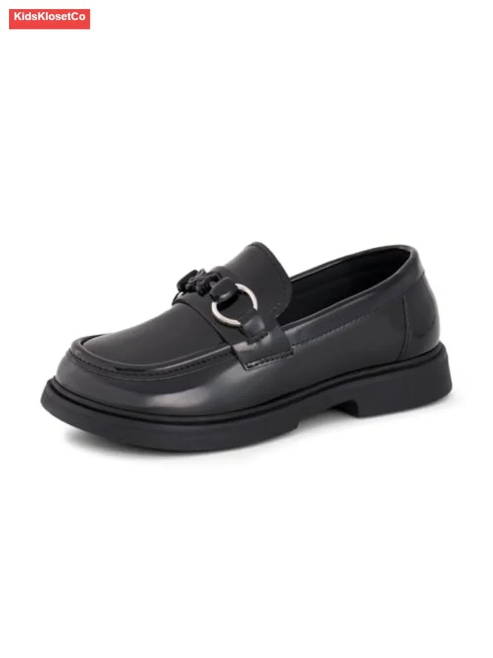Girls Butterfly Metal Chain Patent Leather Loafers Slip-On Oxford School